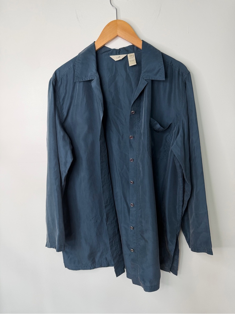J. Jill 100% Silk Slate Blue Button Front Blouse Shirt Women’s Medium luxury